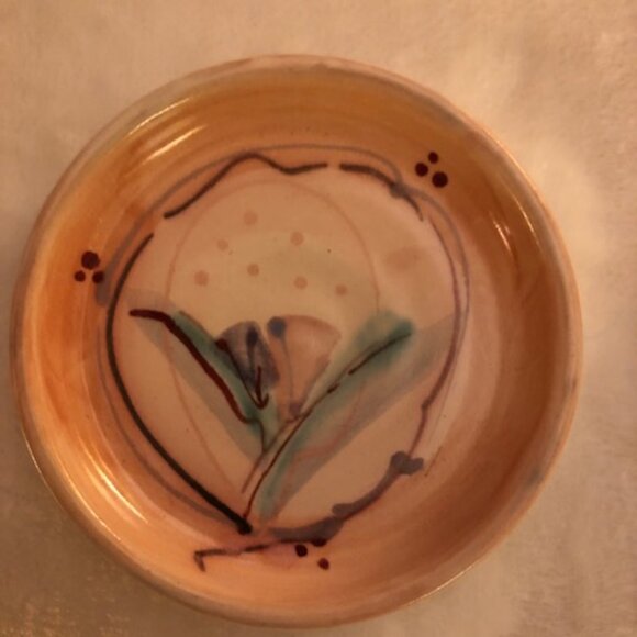 PINK Ceramic Small Plates/Dipping Dishes/Coasters; FLORAL; Hand Painted; Glazed - Picture 1 of 11